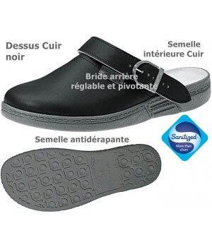 sabots professionnels,Dessus et semelle intérieure cuir, noir, pointure 37.