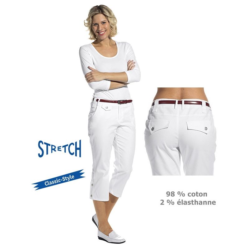 Pantacourt femme, Blanc, Coton et Stretch, Pattes ...