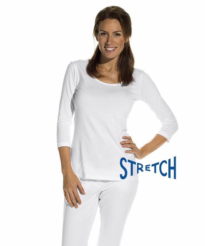 T shirt femme Blanc manches Col rond Coupe cintree Stretch