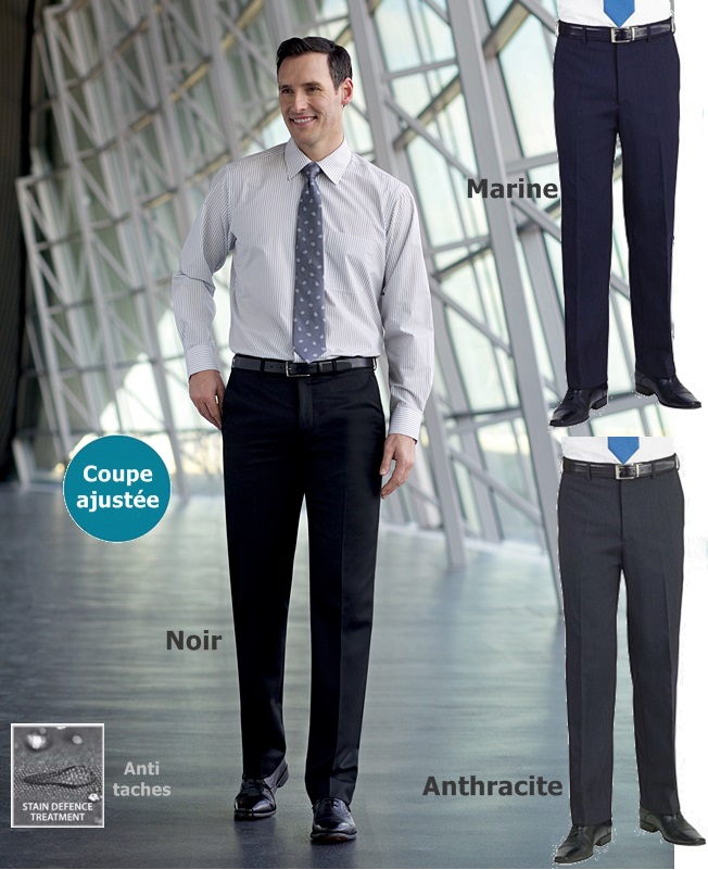 Pantalon homme, Coupe ajustée, Sans pinces, 100% polyester