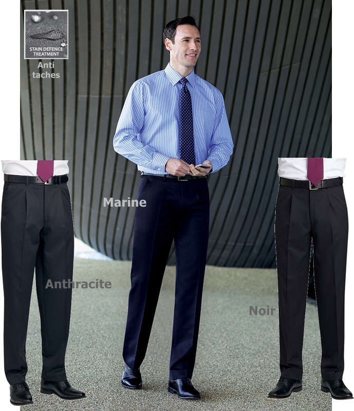 Pantalon Homme, à pinces, Coupe classique, résistance, fluidité et élégance