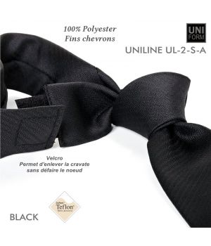 Cravate Noire, Polyester, 8,5 x 155 cm, anti-tache, fixation Velcro, chevrons