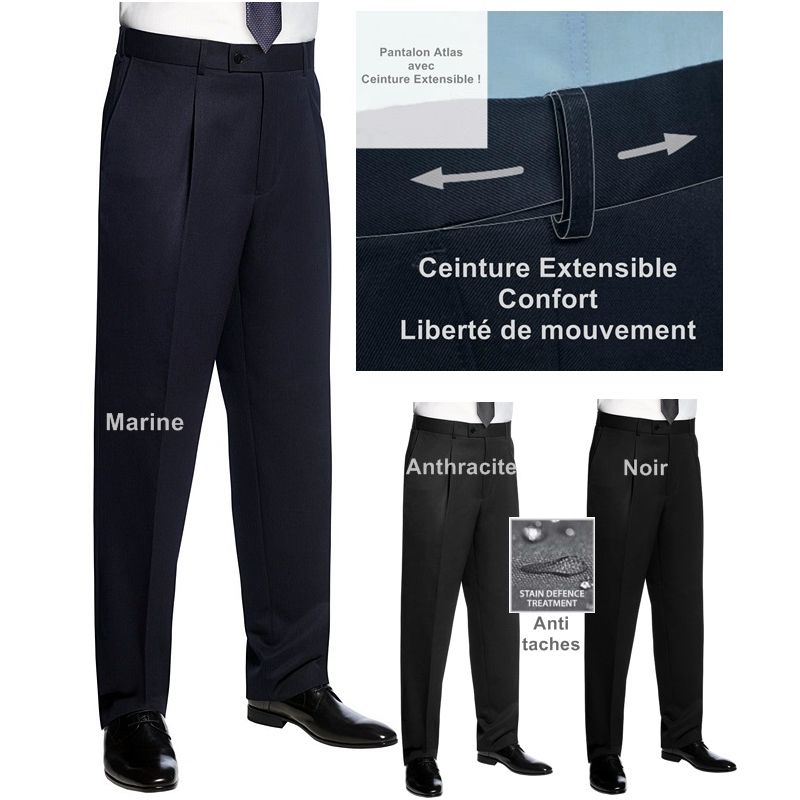 Pantalon de costume à taille ajustable en pur coton pour homme
