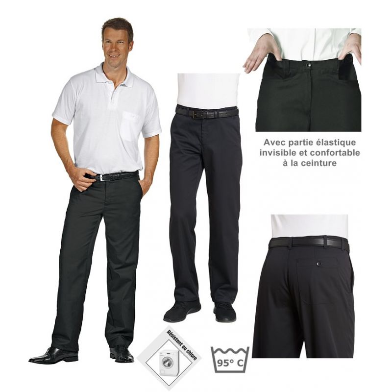 Pantalon Noir Homme, Très Élastique Grâce au Stretch, Peut Bouillir