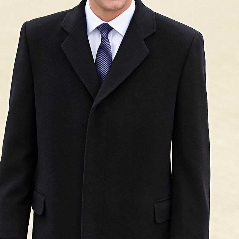 Manteau Homme Noir, Laine et Polyester, 3 Boutons, Fente au dos