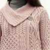 Cardigan Femme de style Irlandais, Laine Mérinos, Rose