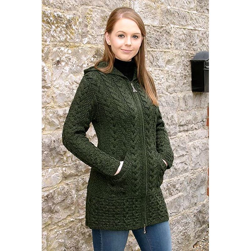  Cardigan  Irlandais long  pour femme   capuche fermeture 