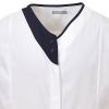 Blouse de Travail Femme blanc-marine, manches courtes, Zip sous patte