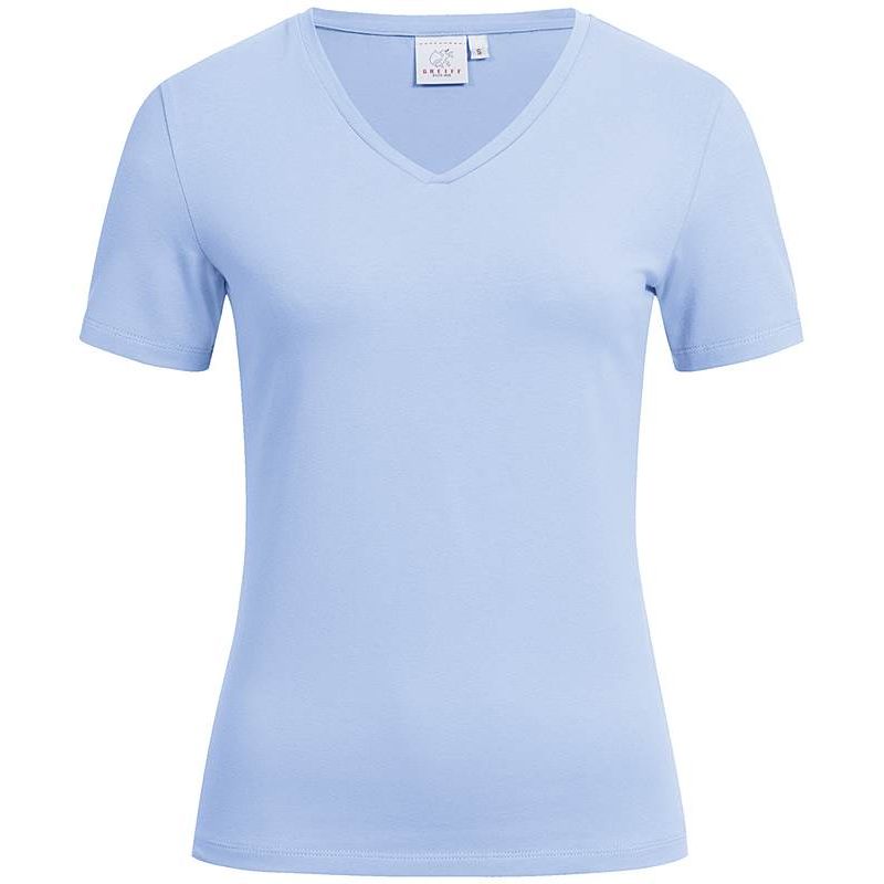 T-Shirt Col V SUMMER Femme Coeurs pastel bleu