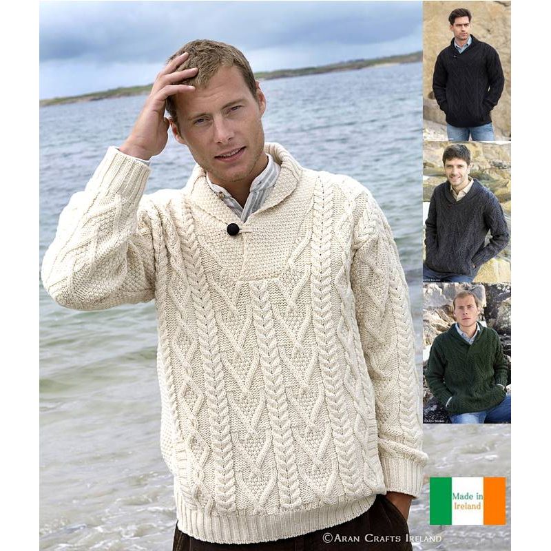 Pull irlandais chaud col roulé laine mérinos Aran Crafts