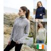 Pullover Sweater Irlandais Femme, Gris clair, Tailles S et XL, Laine Mérinos.