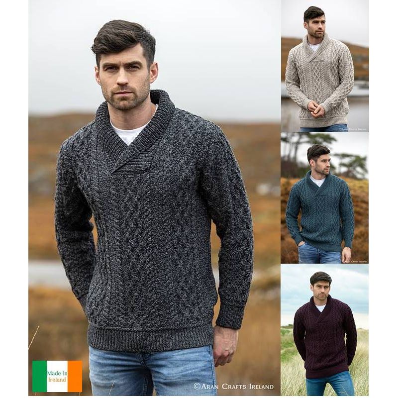 Pull irlandais chaud laine mérinos col zippé Aran Crafts