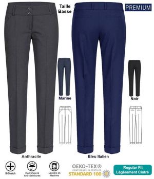 Pantalon Femme Taille Basse, Coupe Cigarette Slim, Bleu roi taille 38.