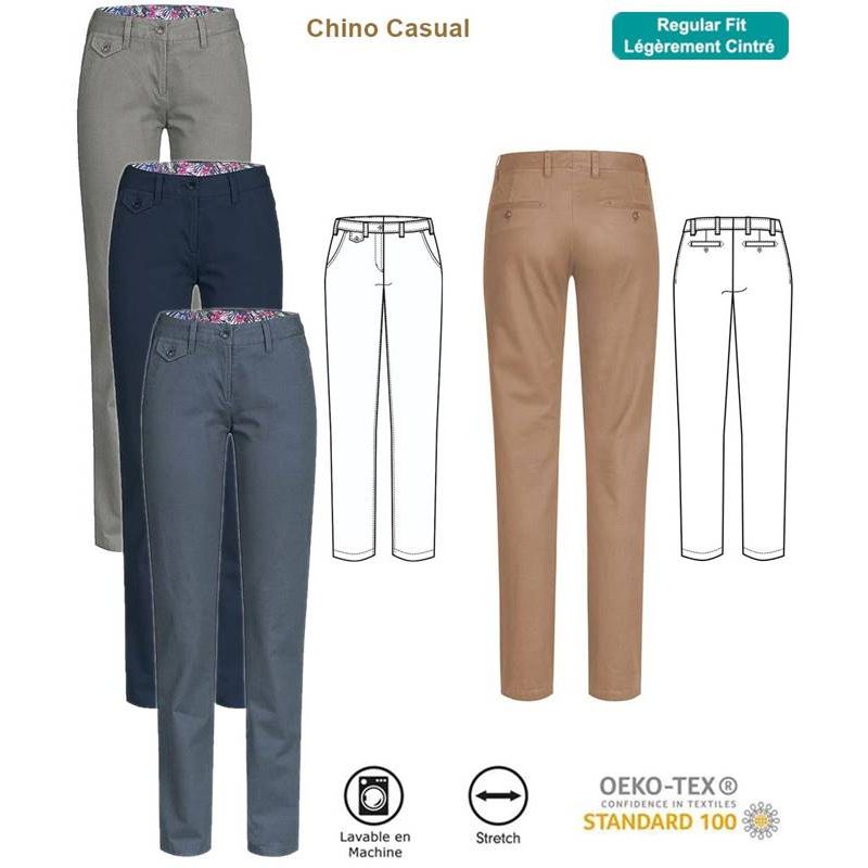 Pantalon Chino Homme, Coupe Regular Fit Légèrement cintrée, Coton