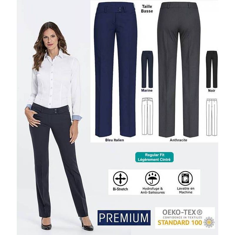 Pantalon Femme Premium, Coupe Ajustée, Bi-Stretch, Taille Basse