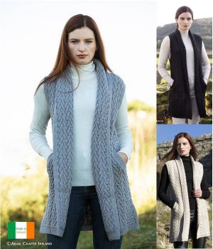 Cardigan Irlandais sans manches Charbon, Taille S, 100% Laine Mérinos.