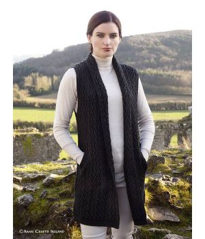 Cardigan Irlandais sans manches Charbon, Taille S, 100% Laine Mérinos.