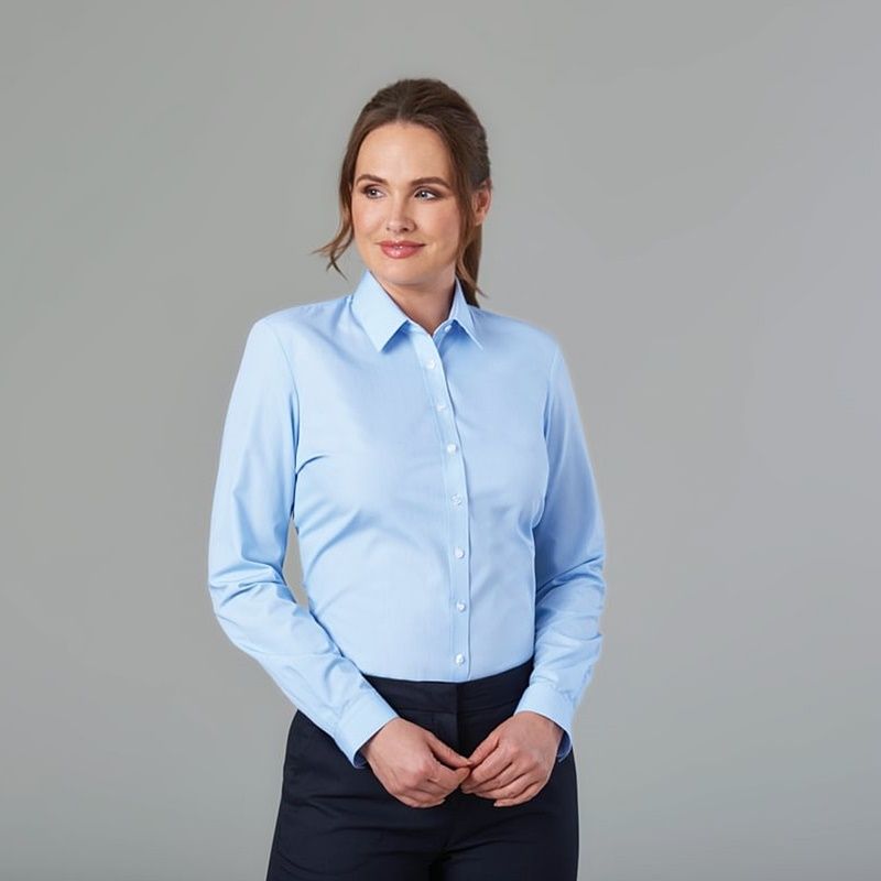 Chemise manches longues rubans effet cravate femme - Bleu en coton