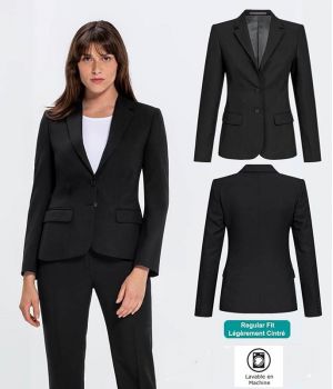 Veste Blazer Noire Femme, Regular fit, 2 boutons, 100 % Polyester
