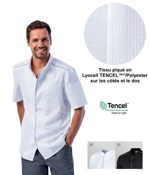 Veste Cuisine Manches Courtes, Lyocell TENCEL™ Polyester Côtés et Dos