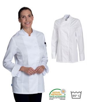 Veste de Cuisine Femme, Manches Longues, Blanche, Boutons Pressions