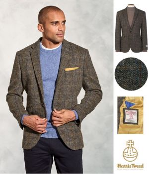 Veste Homme Harris Tweed, Vert et Bleu HerringBone, et carreaux Bleu et Beige